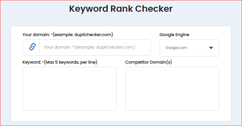 Tool area of keyword rank checker