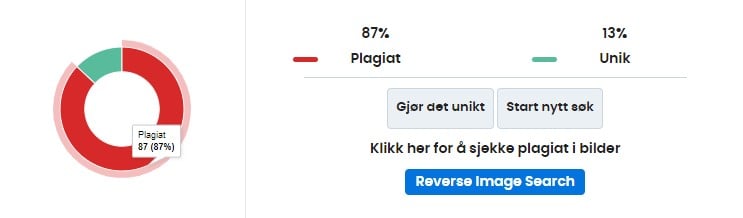 resultater av plagiatkontroll